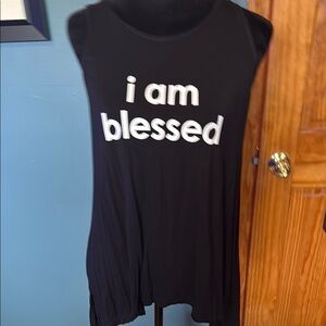 Peace Love World Black Sleeveless Tee with 'I Am Blessed' Print
